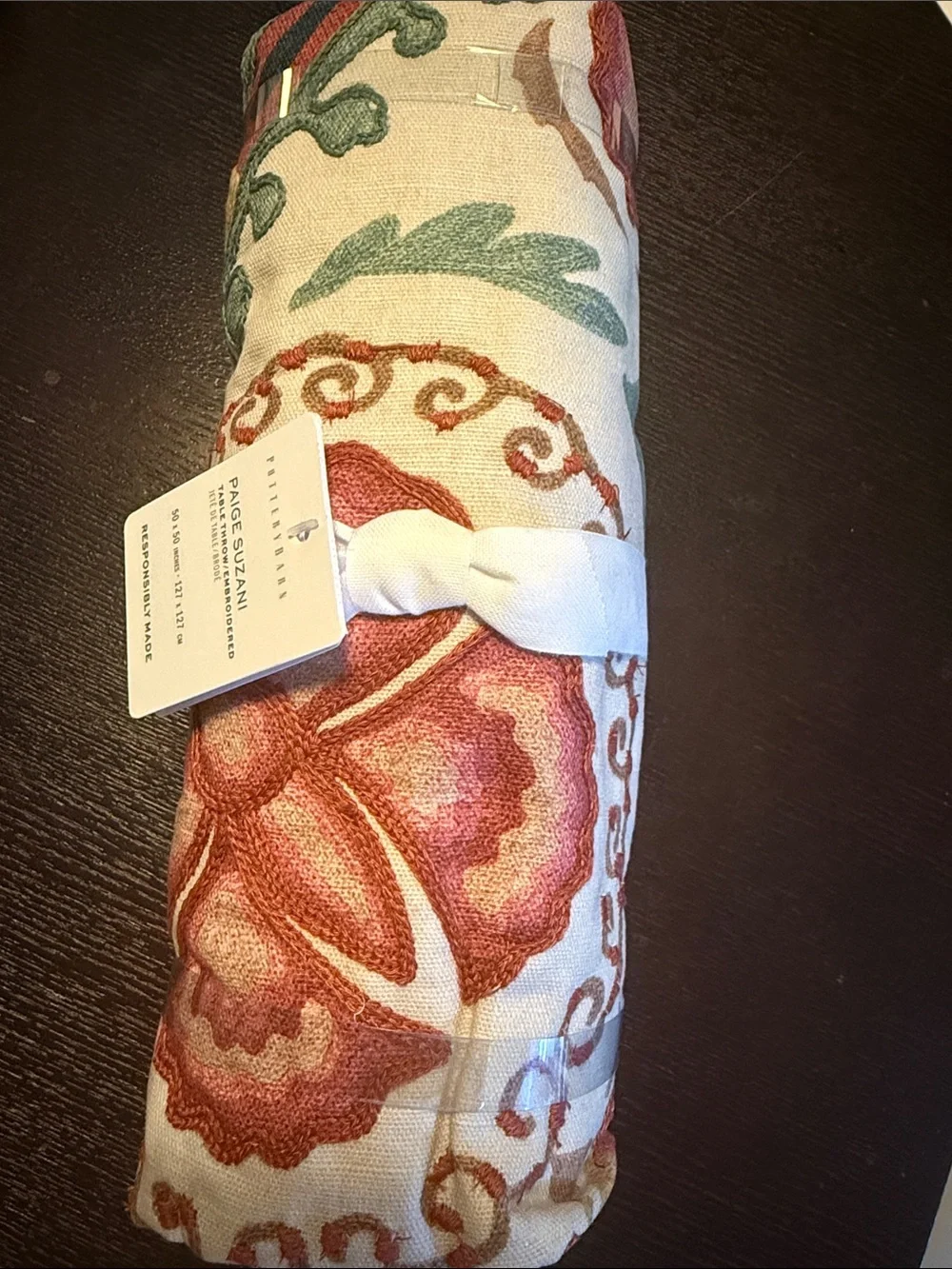 Pottery Barn Paige Suzani Embroidered Cotton Table Throw New! NLA 50” x 50”